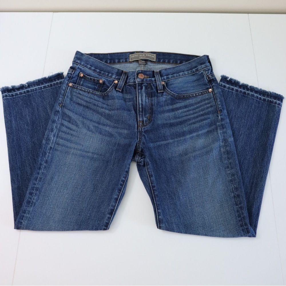 Point Sur Denim by J. Crew Ankle Straight Jeans Raw Hem Griffin Size 27